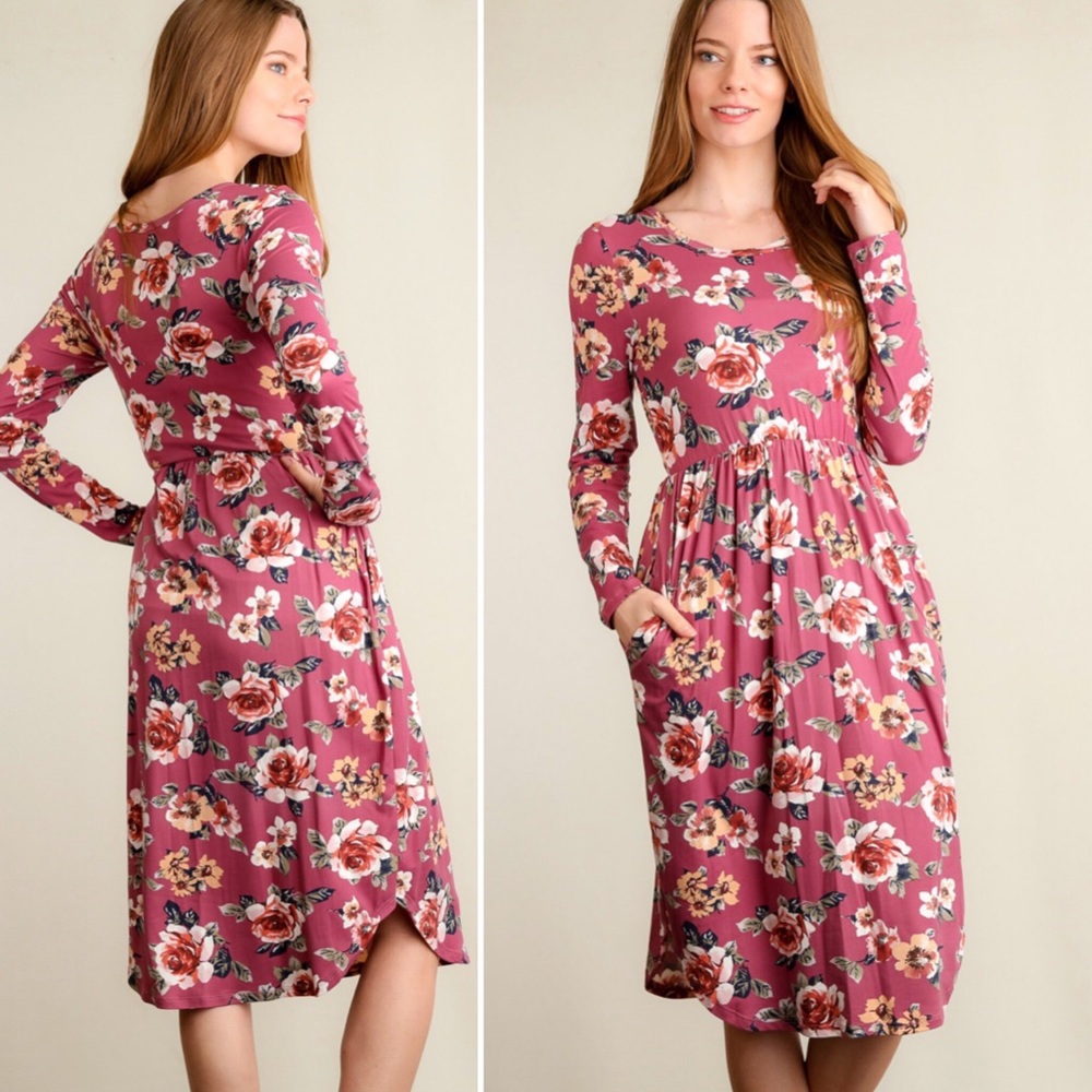 Romantic Mauve floral Dress with pockets 💖